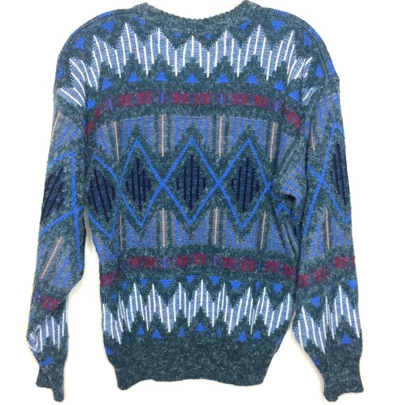 Vintage sweater Grandpa crew pullover jumper Aztec oversized sweatshirt striped - Picture 7 of 8